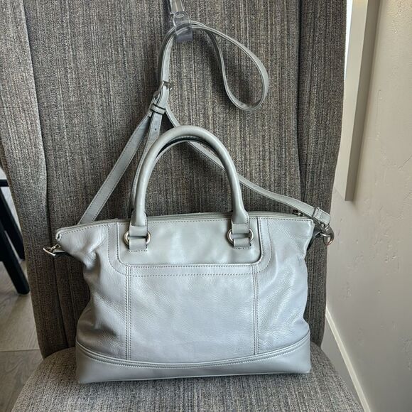 TIGNANELLO Versatile Gray Soft Leather Shoulder Crossbody Handbag Purse Tote Zip - Picture 2 of 16